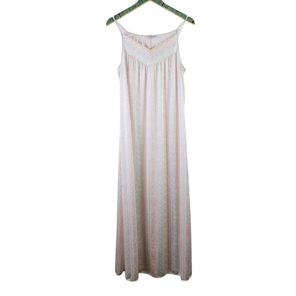 Vintage Vanity Fair Striped V-Neck Spaghetti Strap Silky Night Gown, USA, Sz M - Picture 1 of 8